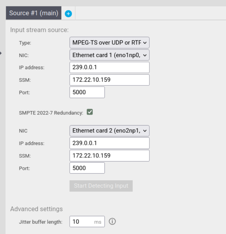 Figure 28: INPUT SMPTE 2022-7 CONFIGURATION